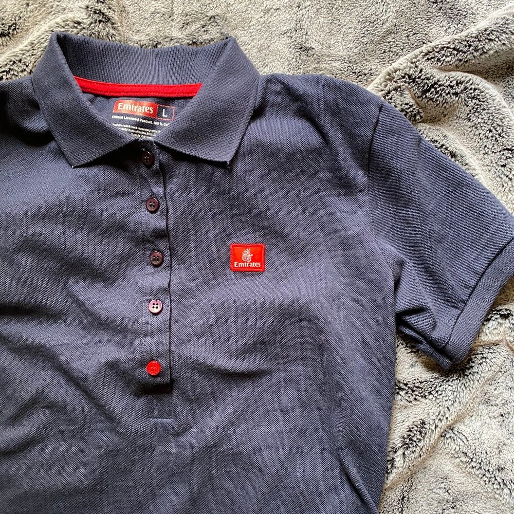Emirates Ladies Blue Navy Polo Red Logo & Button L
